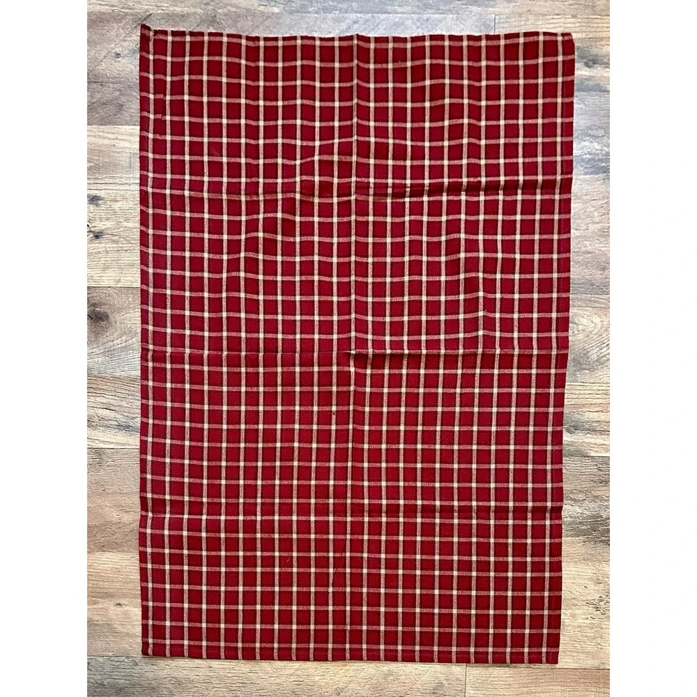 Set Of 5 Park Imports & Design Plaid Loomed Burgundy Hand Kitchen Dish Towel